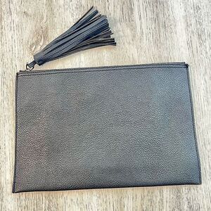 Parker Black Faux Leather Clutch with Tassel